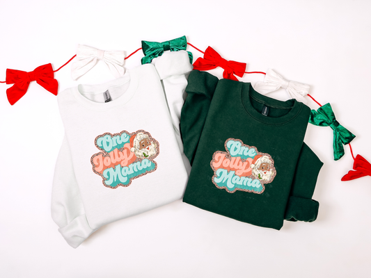 One Jolly Mama Pink Blue Leopard Dark Skin DTF TRANSFER