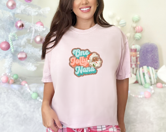 One Jolly Nana Pink Blue Leopard Dark Skin DTF TRANSFER