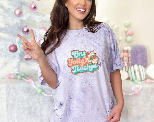 One Jolly Teacher Pink Blue Leoaprd Dark Skin DTF TRANSFER