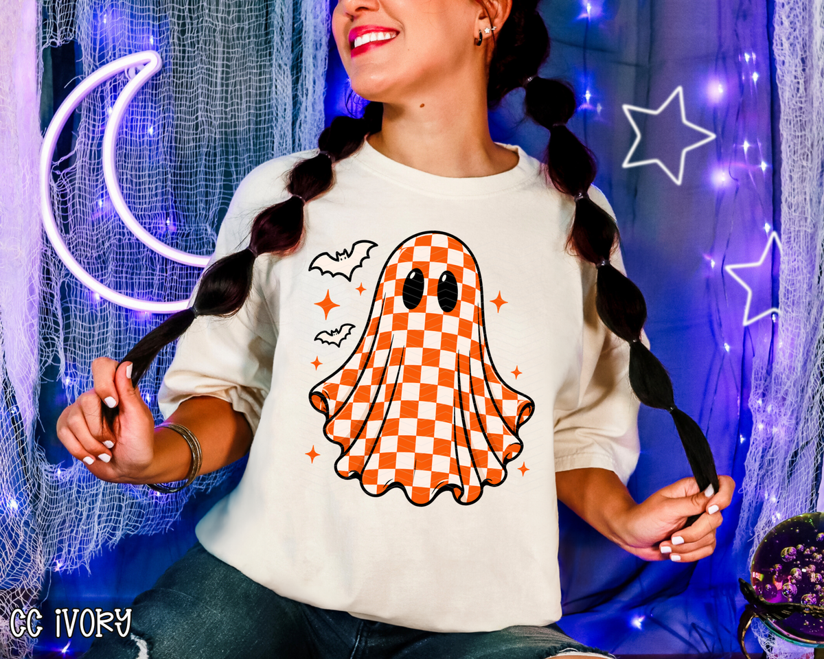 Orange Checkered Ghost DTF TRANSFER
