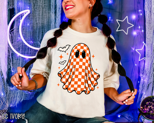 Orange Checkered Ghost DTF TRANSFER