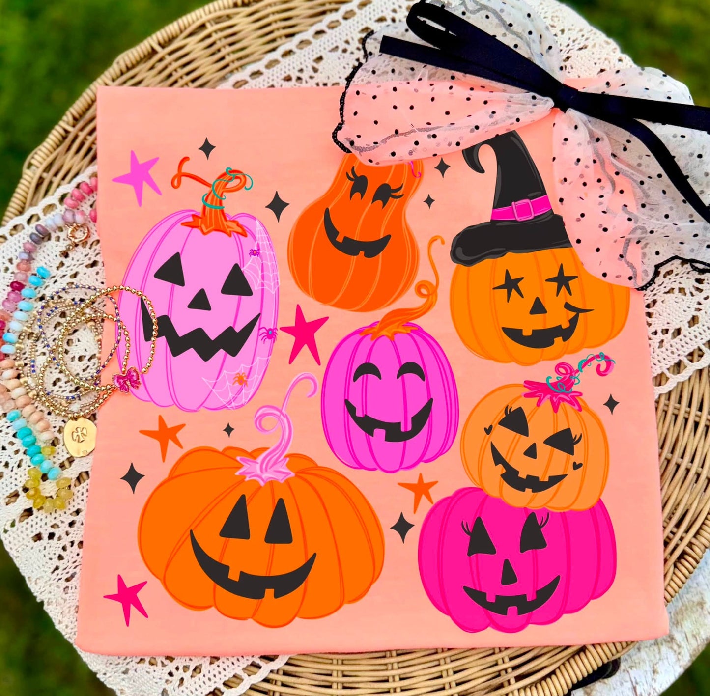 Orange Pink Handdrawn Pumpkins DTF TRANSFER