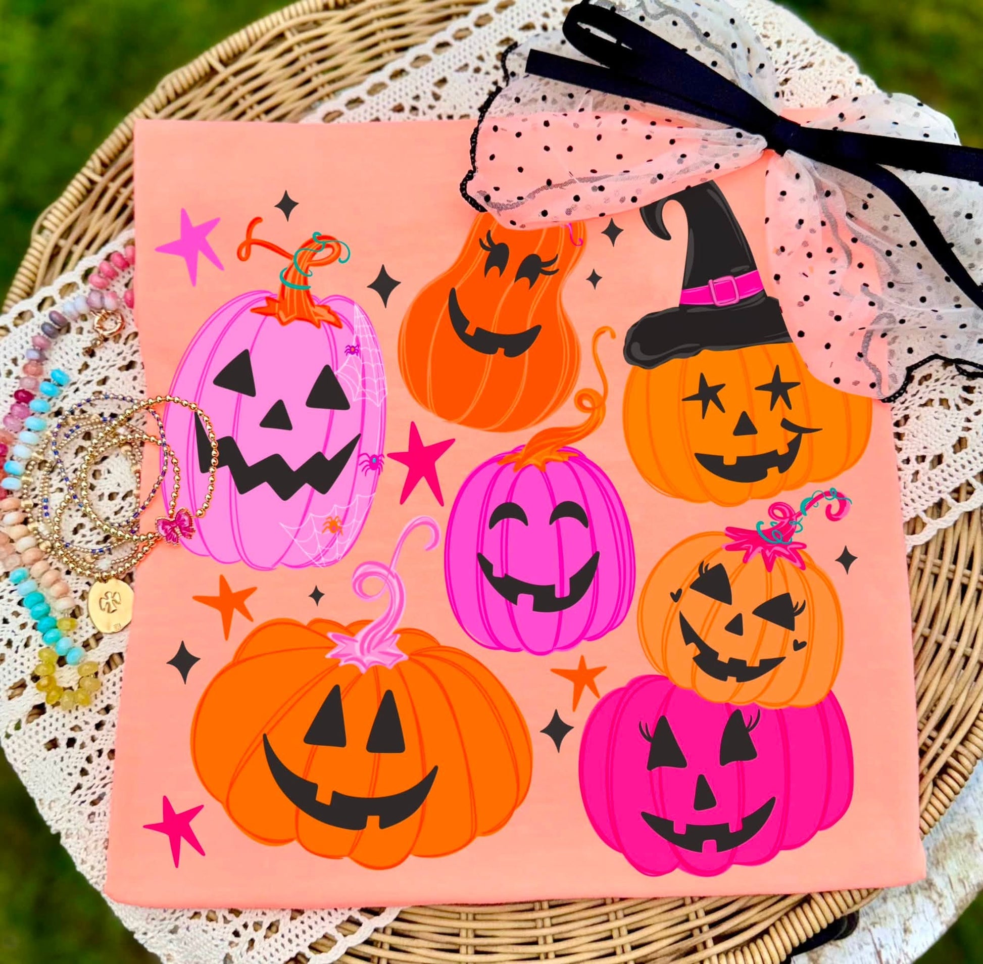 Orange Pink Handdrawn Pumpkins DTF TRANSFER