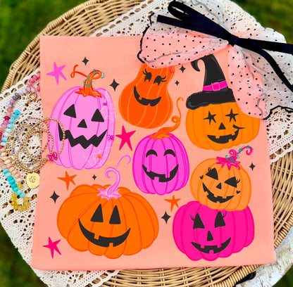 Orange Pink Handdrawn Pumpkins DTF TRANSFER