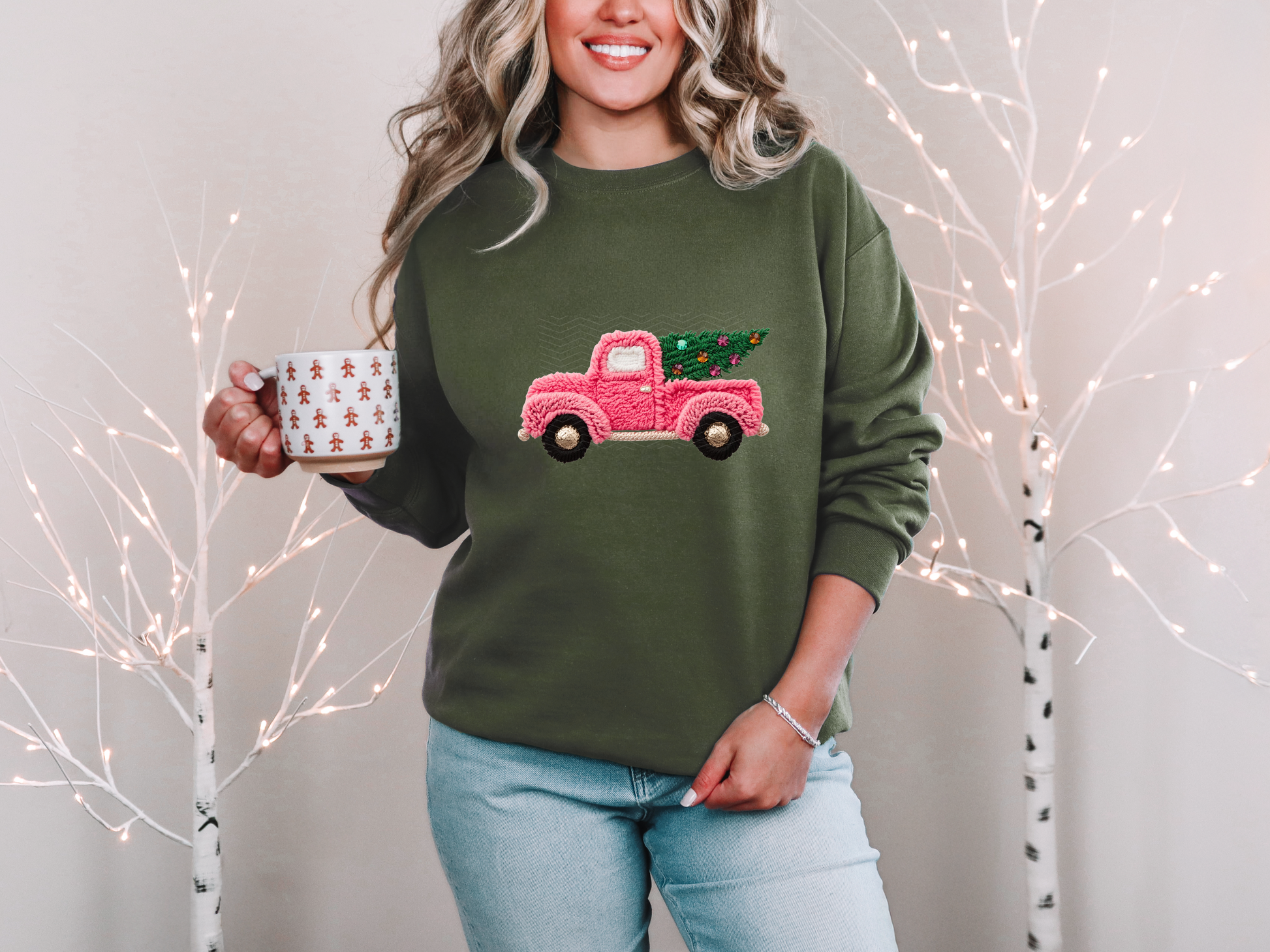 PINK CHRISTMAS TRUCK FAUX YARN DTF TRANSFER