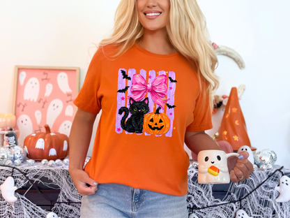 Painted Preppy Stripes Neon Cat & Pumpkin DTF TRANSFER