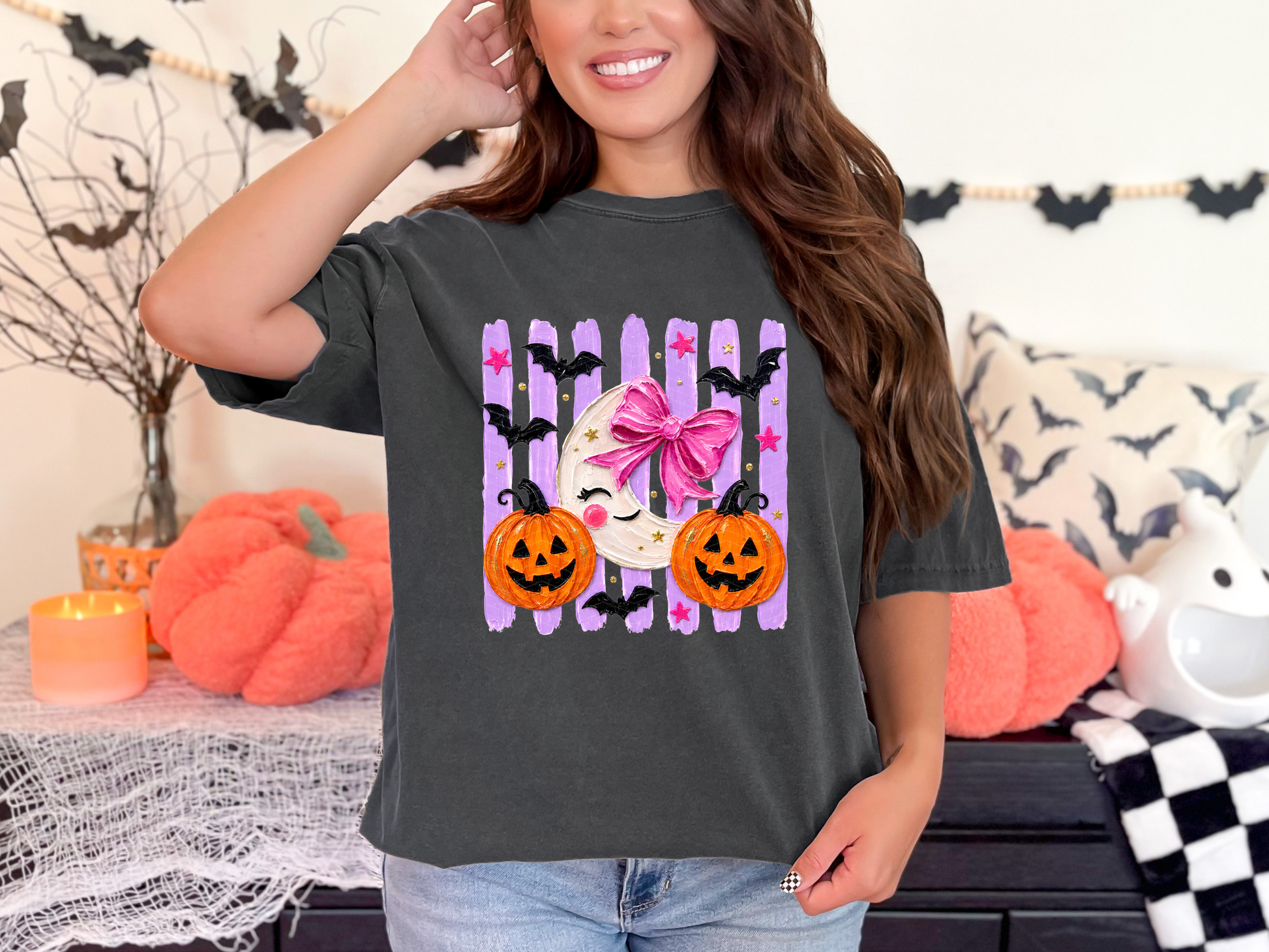 Painted Preppy Stripes Neon Ghost & Pumpkins DTF TRANSFER