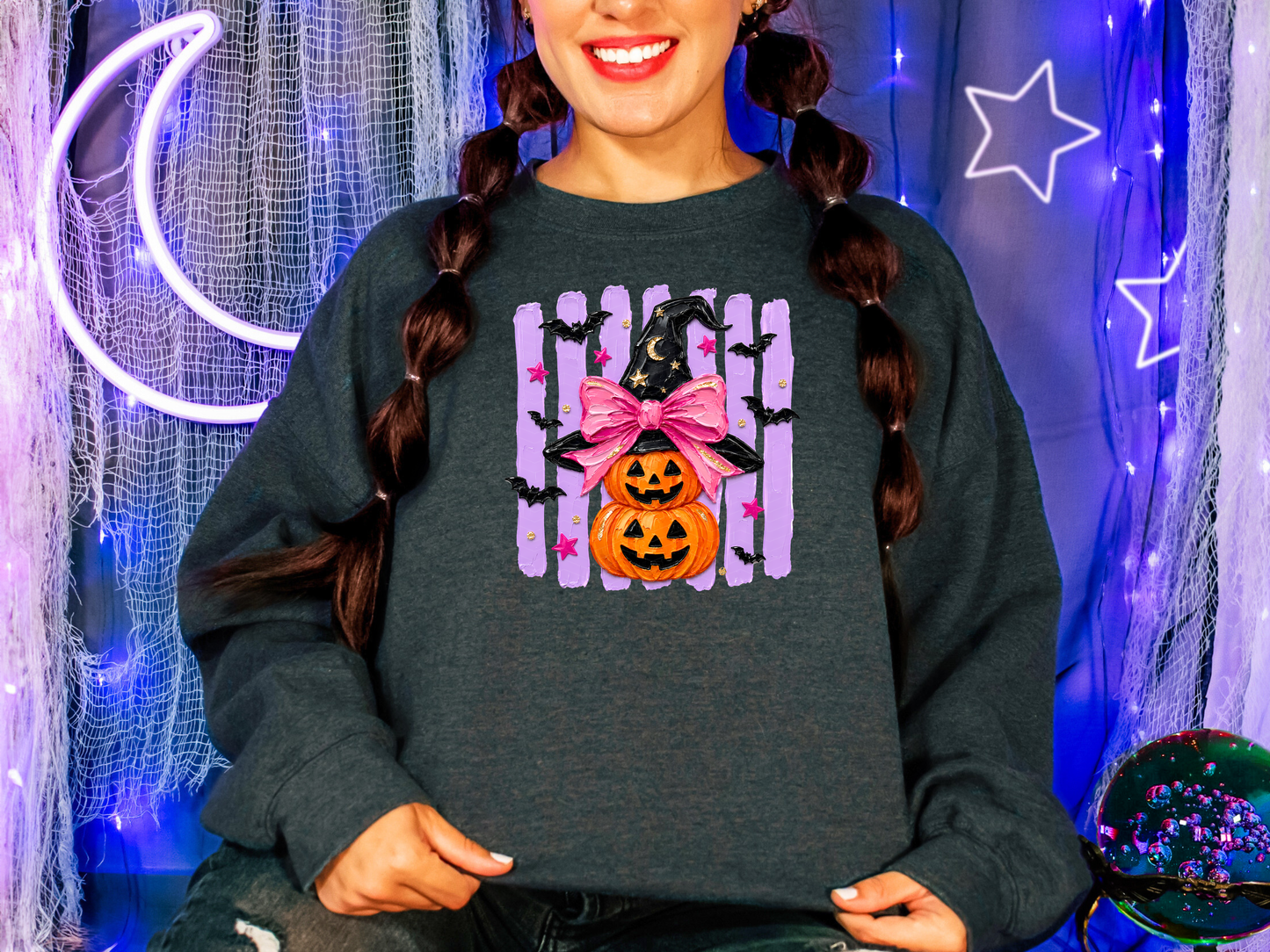 Painted Preppy Stripes Neon Pumpkins Stacked DTF TRANSFER