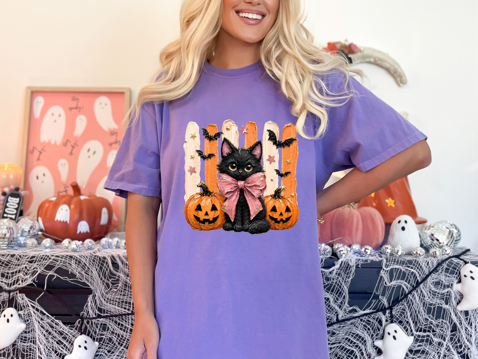 Painted Preppy Stripes Pastel Cat DTF TRANSFER