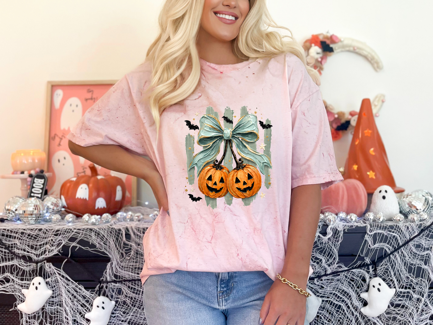 Painted Preppy Stripes Pastel Cherry Pumpkins DTF TRANSFER