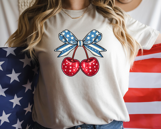 Patriotic Cherries & Bow DTF TRANSFER