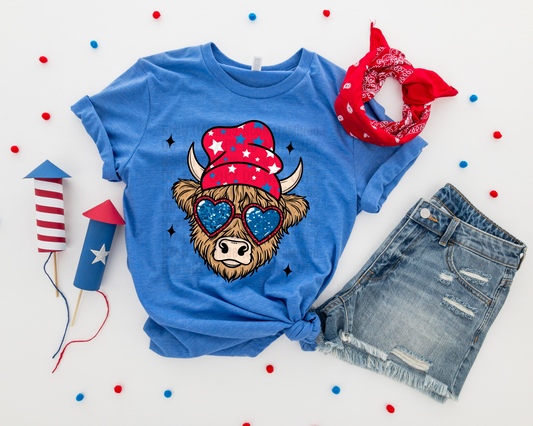 Patriotic Glitter Highland Cow