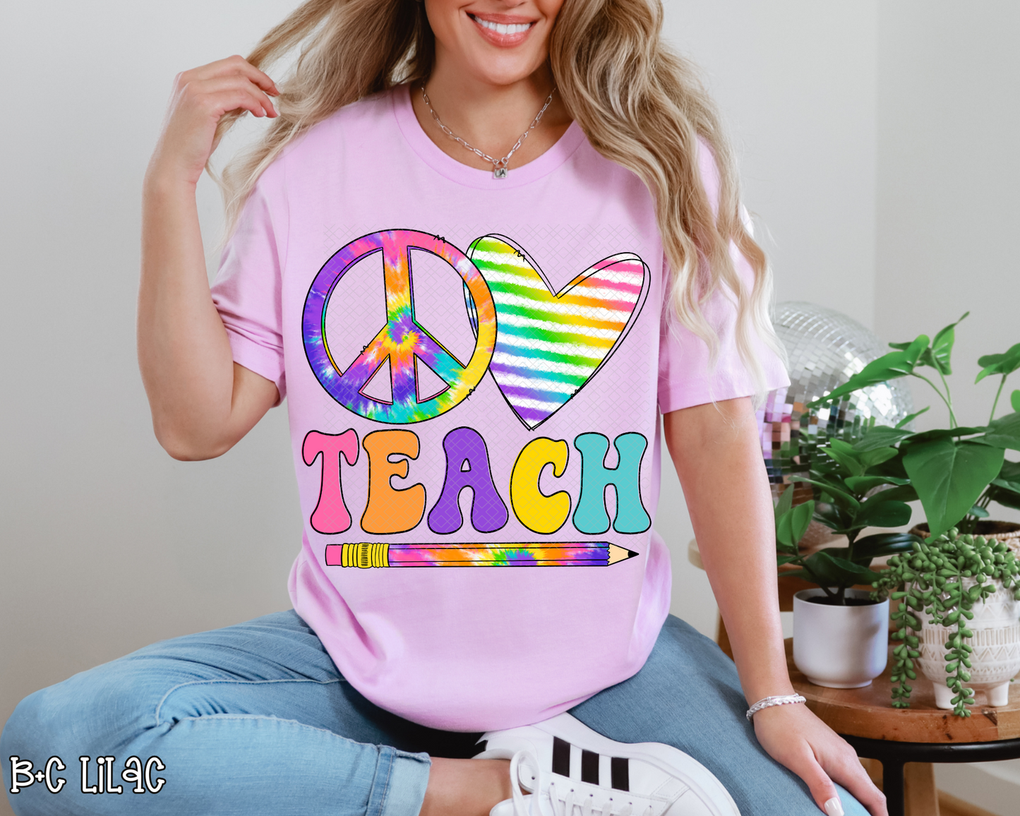 Peace Love Teach Tie-Dye Pencil DTF TRANSFER
