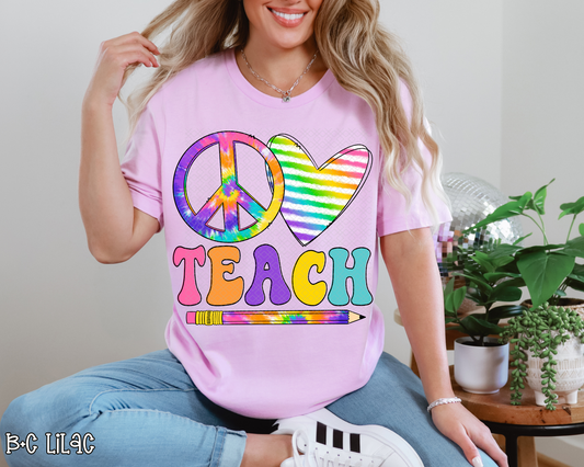 Peace Love Teach Tie-Dye Pencil DTF TRANSFER