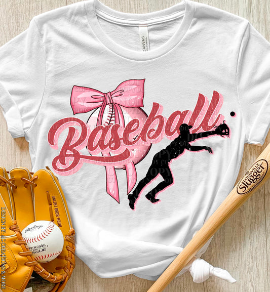 Pink Baseball Bow DTF TRANSFER