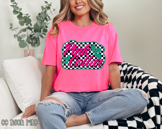 Pink Collar Turquoise checkered DTF TRANSFER