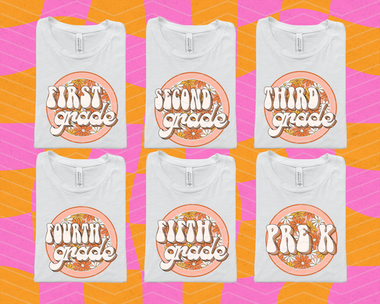 Pink Floral Circle Grades DTF TRANSFER