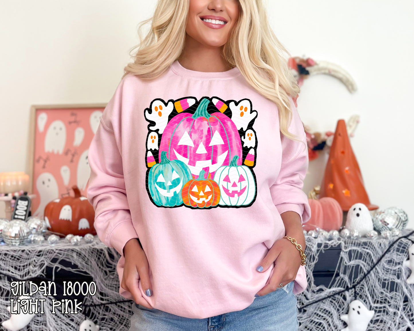 Pink Orange Teal Pumpkins DTF TRANSFER