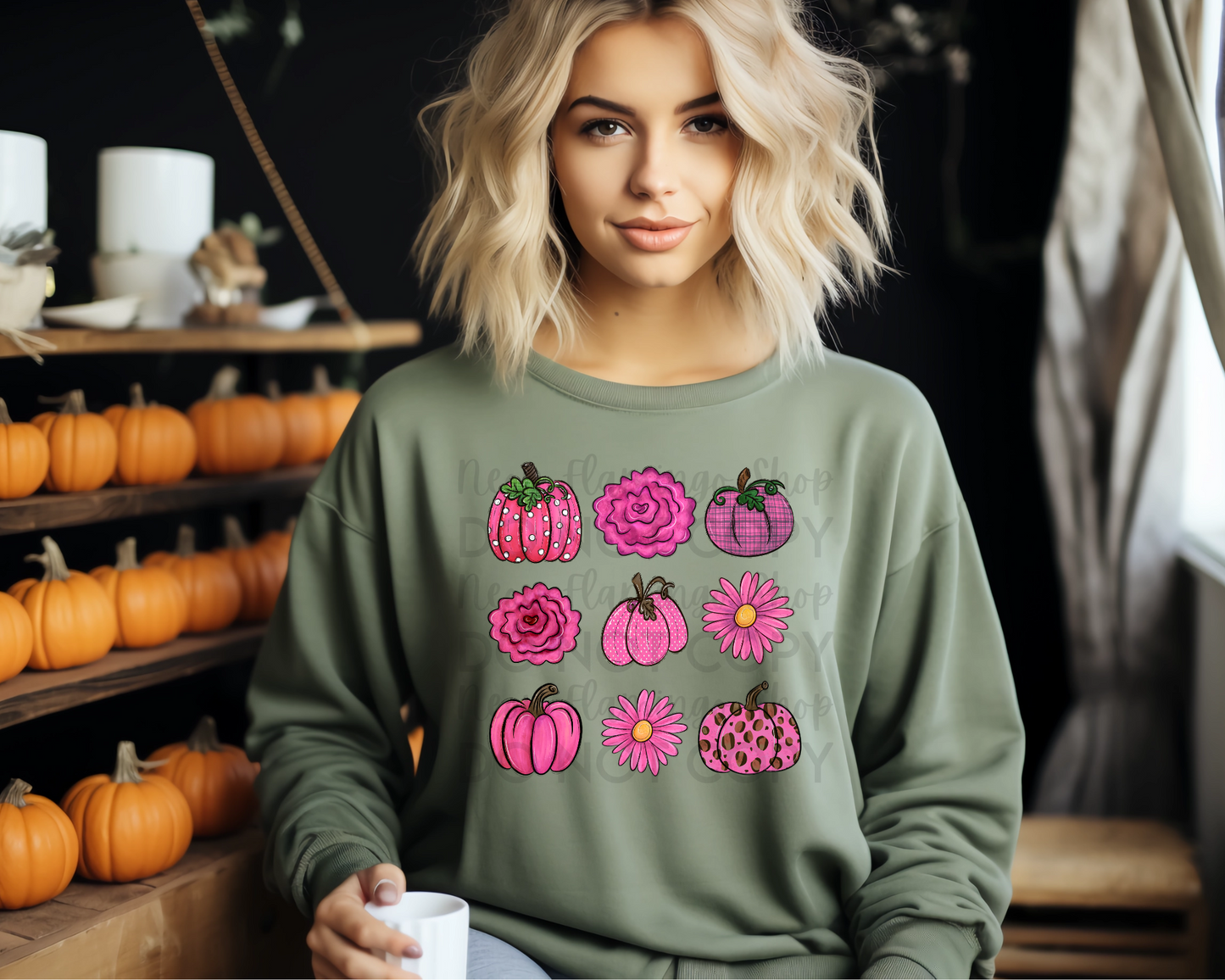 Pink Pumpkin Floral Collage DTF TRANSFER