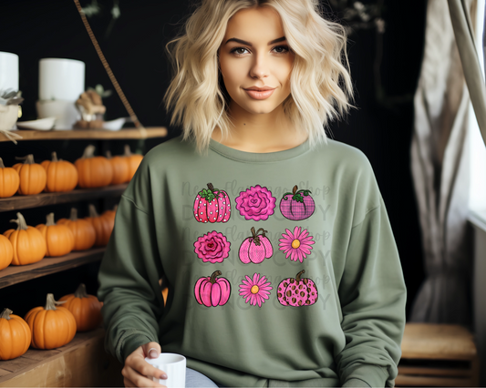 pink pumpkin floral collage DTF TRANSFER