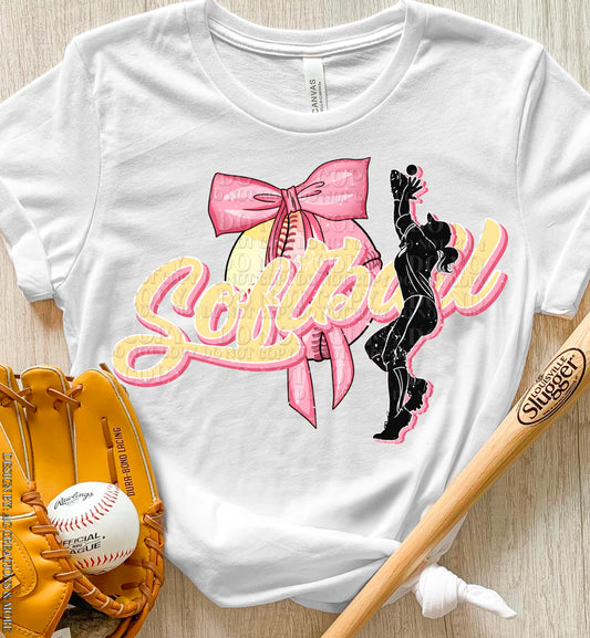 Pink Softball Bow DTF TRANSFER