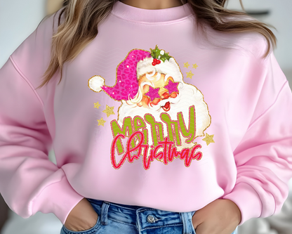 Pink Vintage Merry Christmas Santa DTF TRANSFER