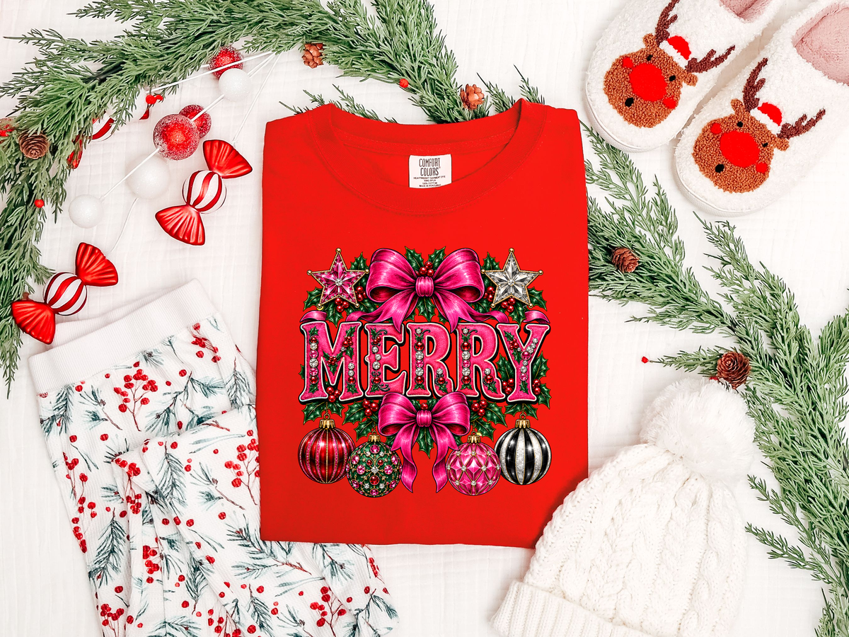 Pink Merry Rhinestone DTF TRANSFER