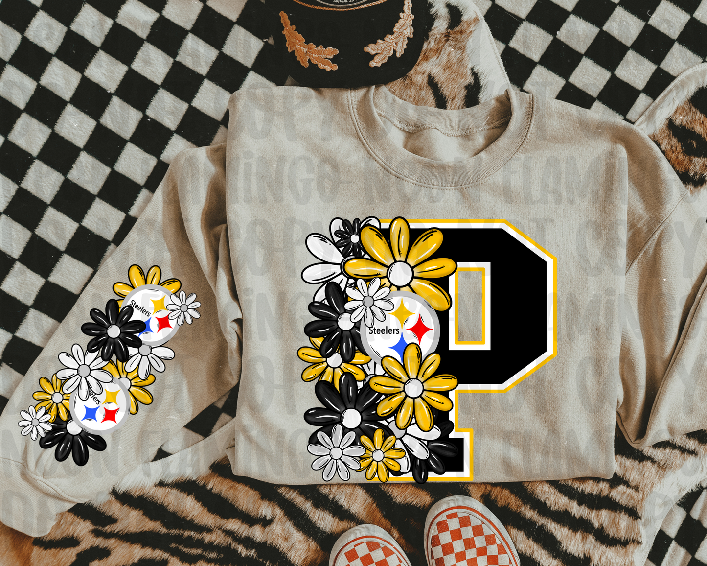 Pittsburgh Steelers Floral with Sleeve Option DTF TRANSFER