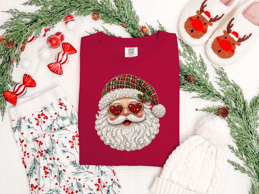 Plaid Hat Santa Rhinestone DTF TRANSFER