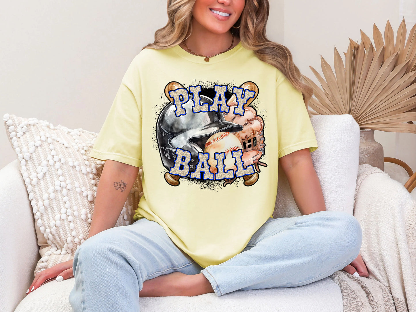 Play Ball Baseball Blue Leopard DTF TRANSFER