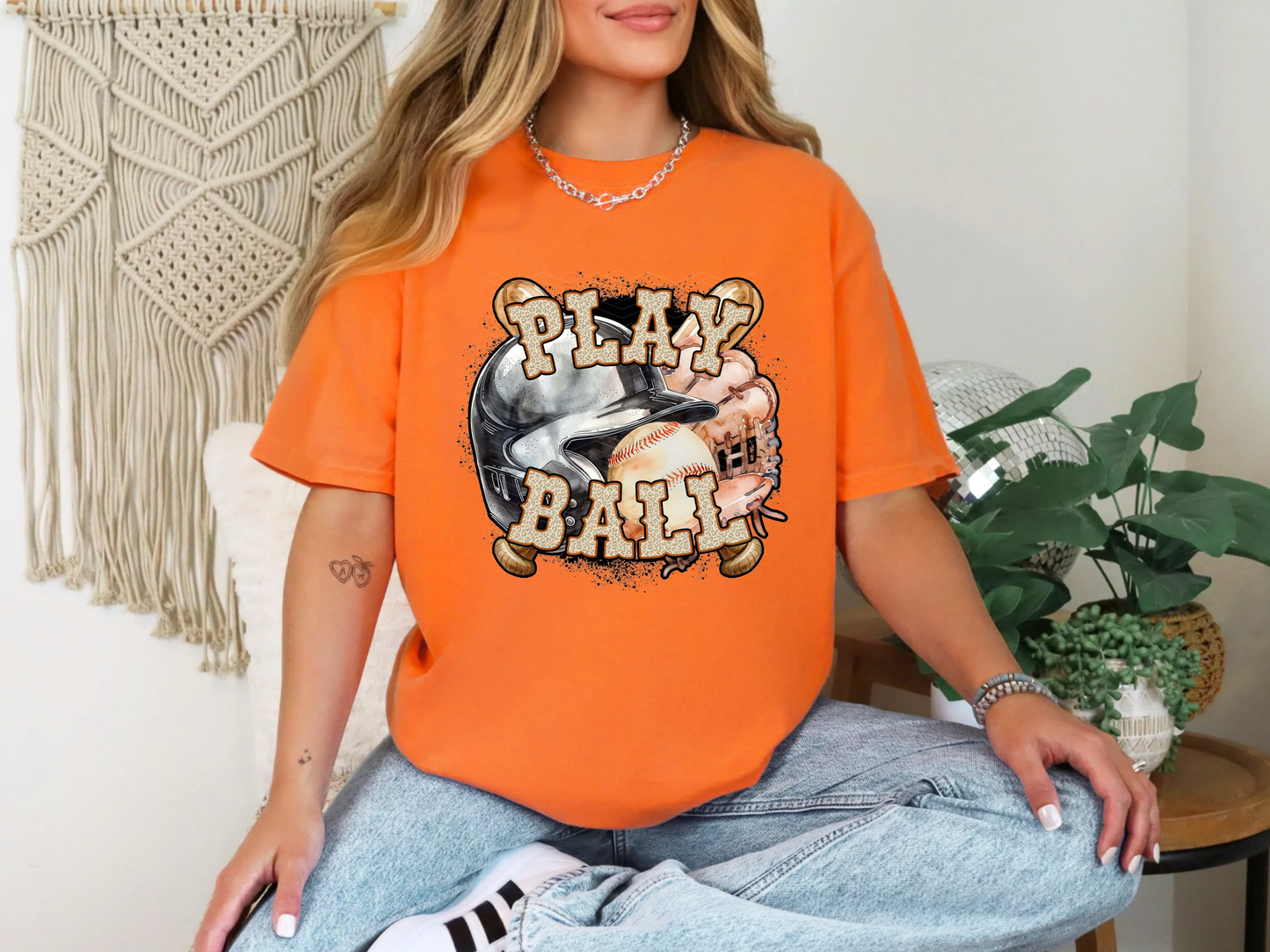 Play Ball Baseball Burnt Orange Leopard DTF TRANSFER