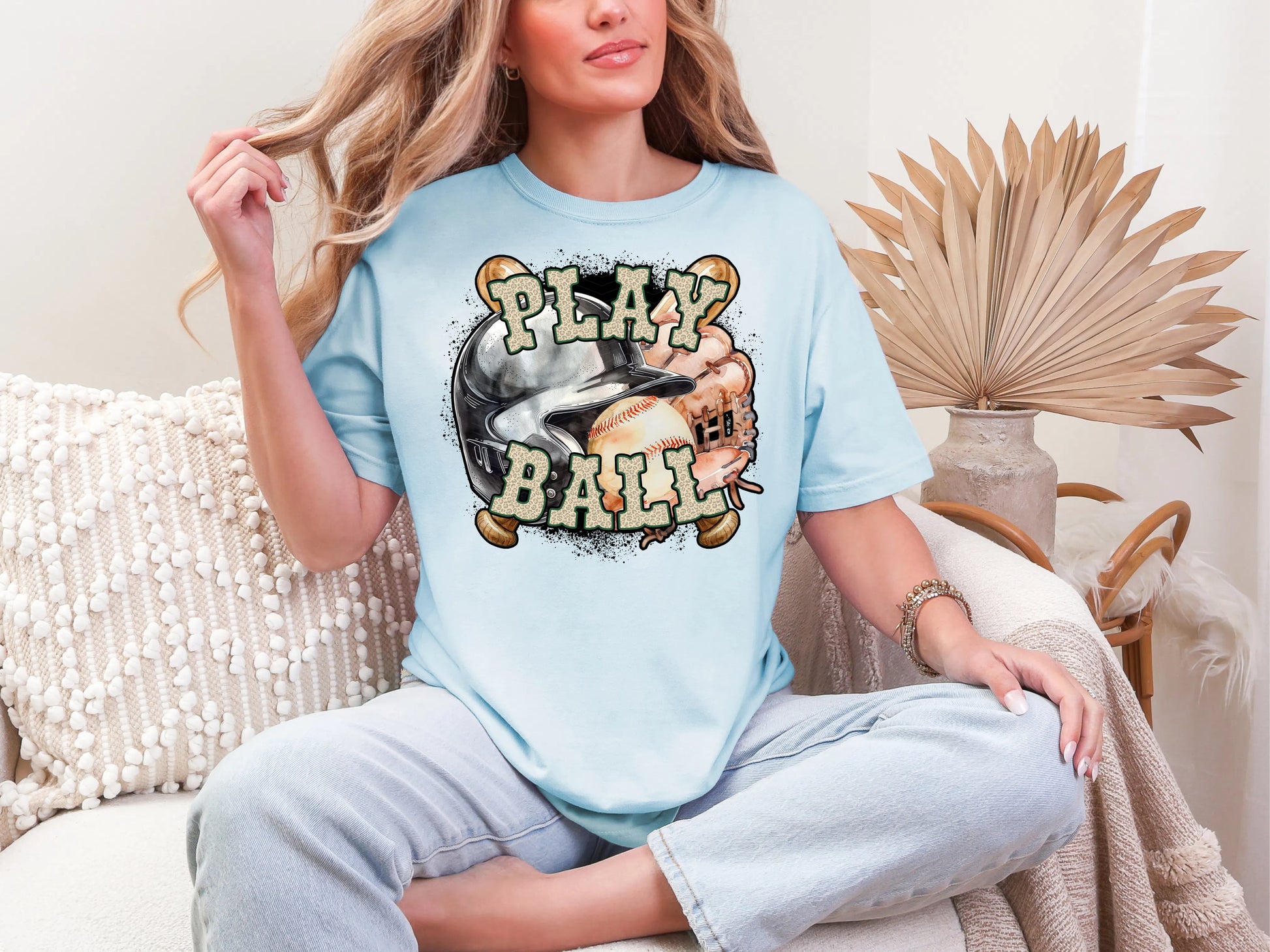 Play Ball Baseball Forest Green Leopard DTF TRANSFER