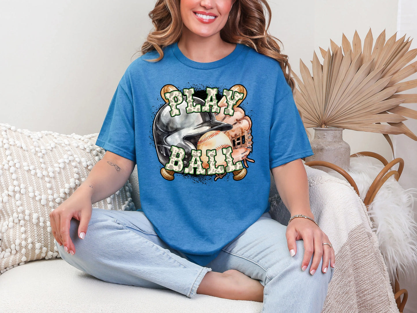 Play Ball Baseball Green Cowprint DTF TRANSFER