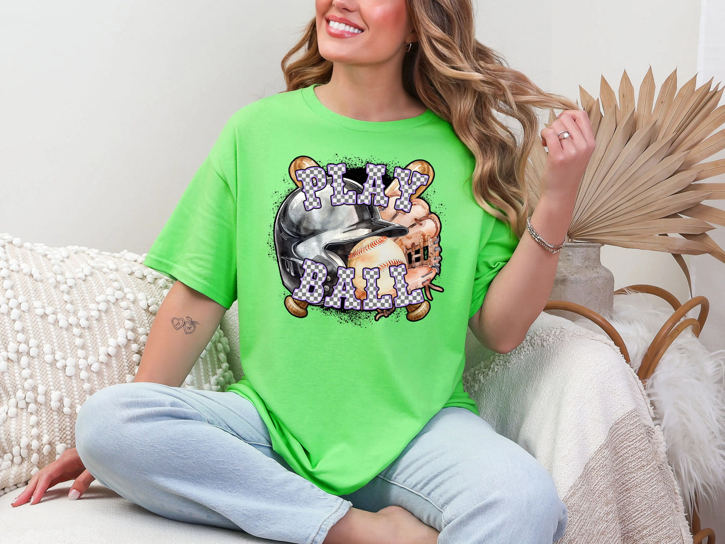 Play Ball Baseball Lavender Checker DTF TRANSFER