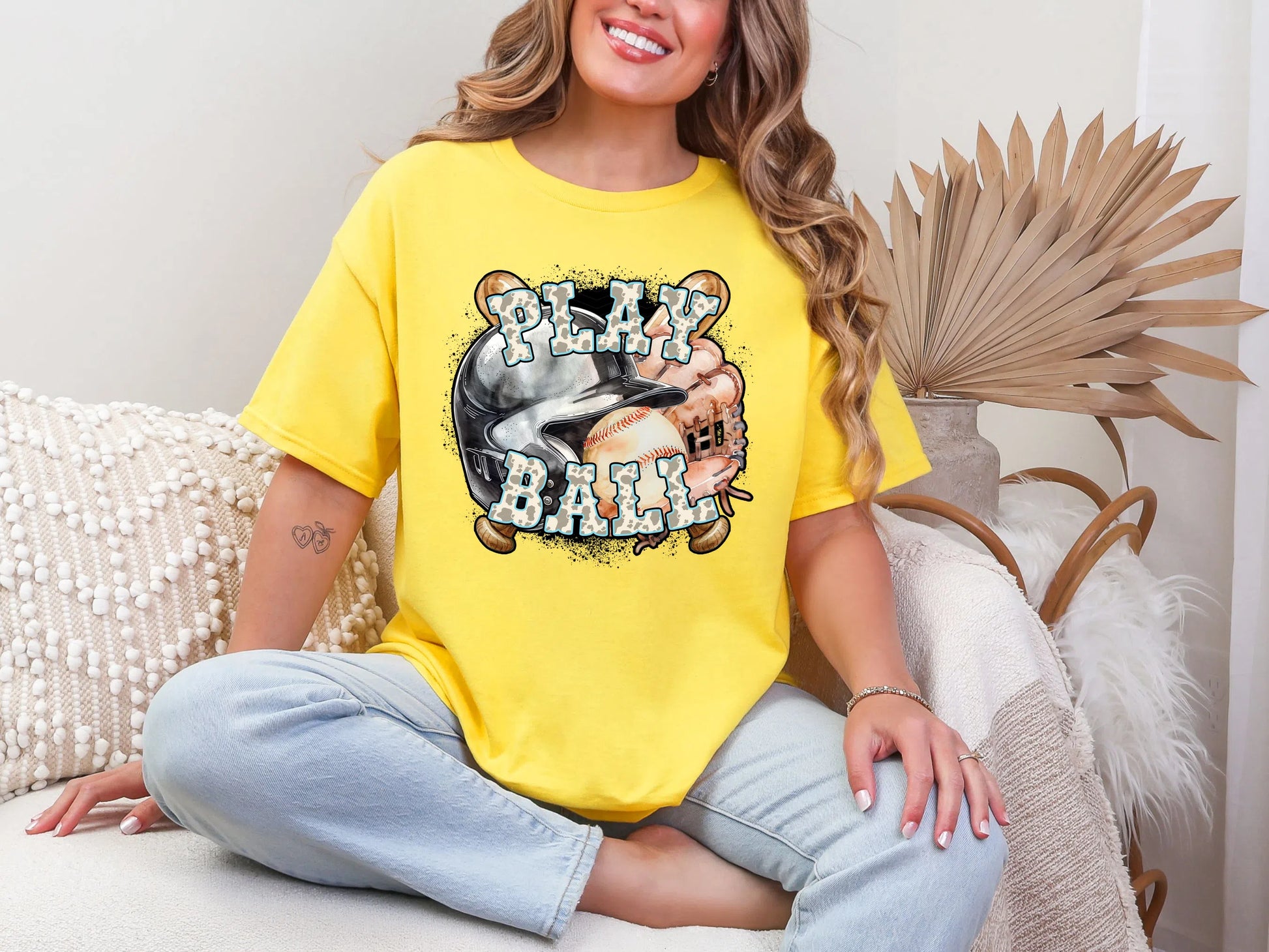 Play Ball Baseball Light Blue Cowprint DTF TRANSFER