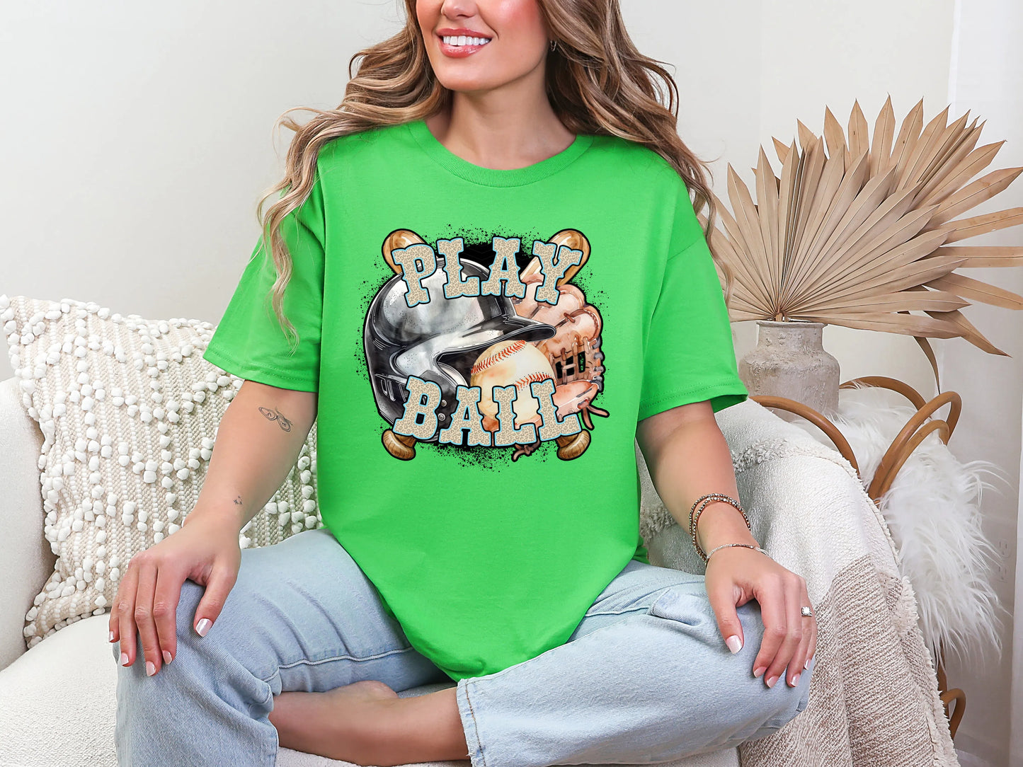 Play Ball Baseball Light Blue Leopard DTF TRANSFER