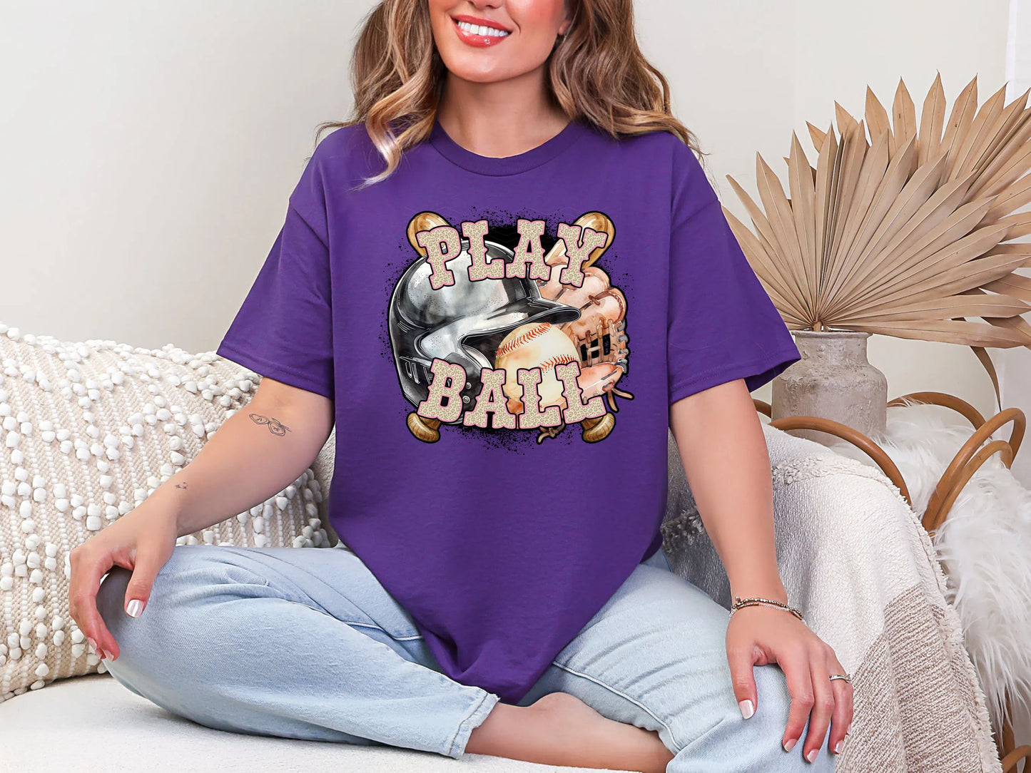 Play Ball Baseball Light Pink Leopard DTF TRANSFER
