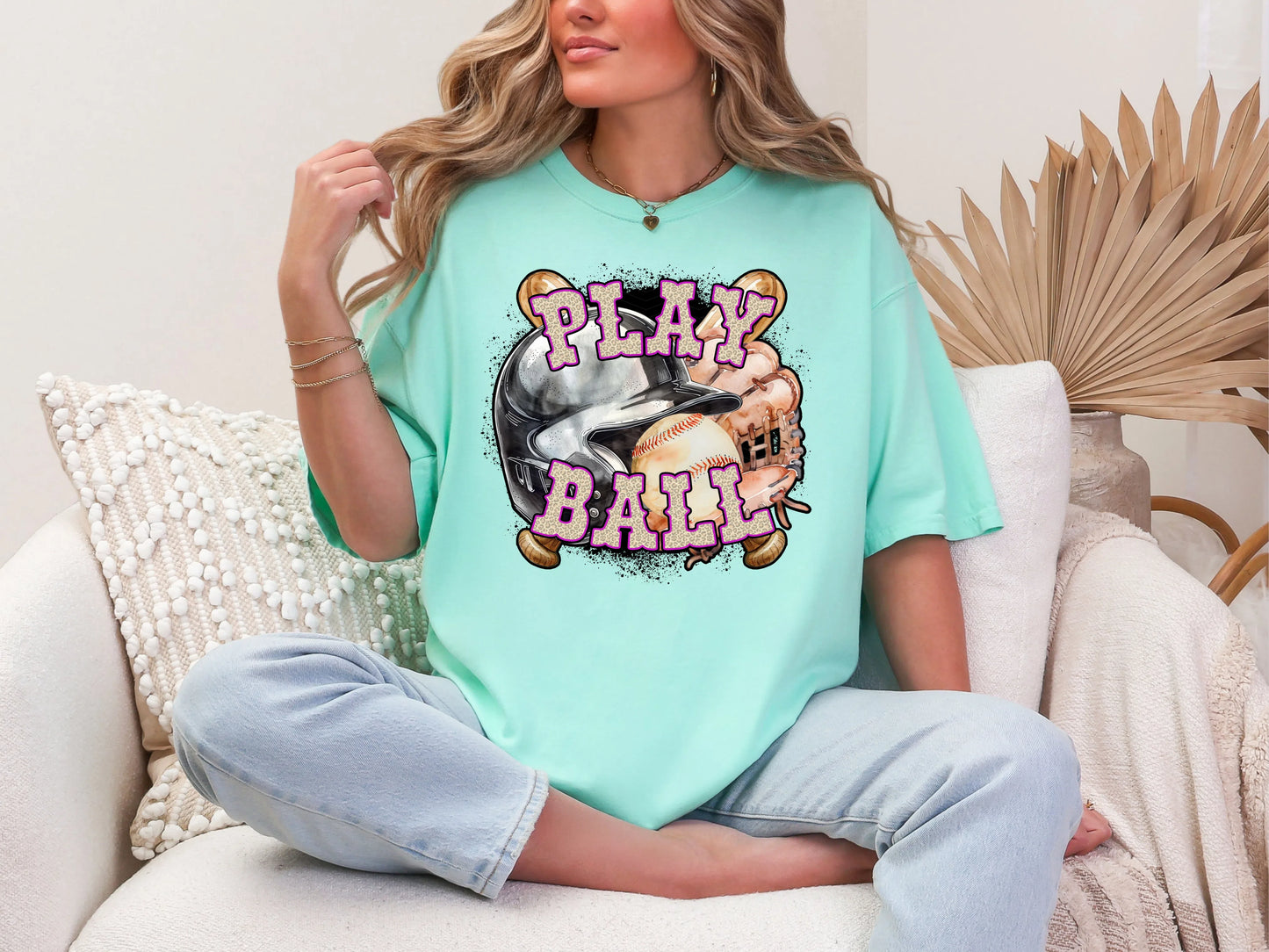 Play Ball Baseball Magenta Leopard DTF TRANSFER