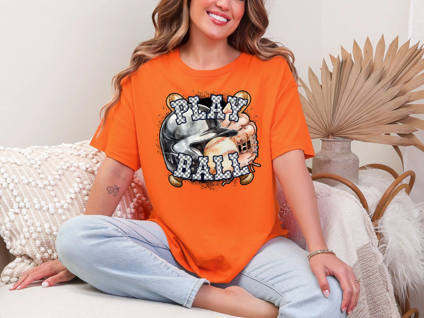 Play Ball Baseball Navy Checker DTF TRANSFER
