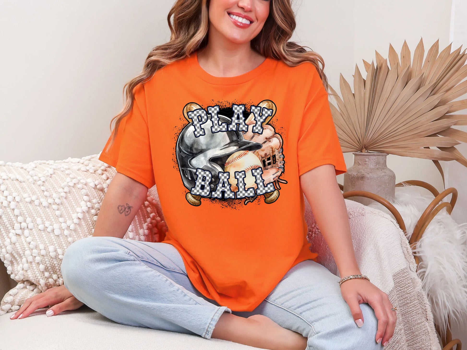 Play Ball Baseball Navy Checker DTF TRANSFER
