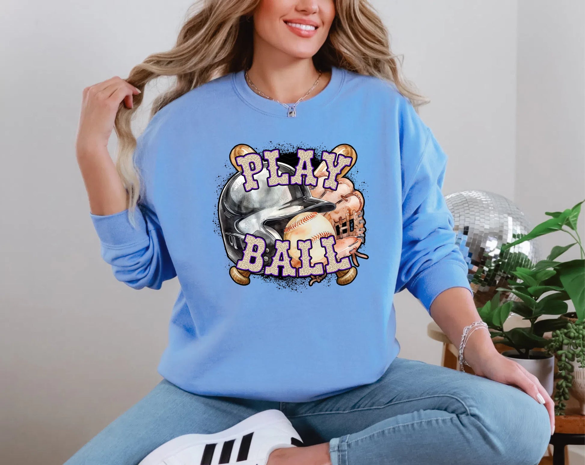 Play Ball Baseball Purple Leopard DTF TRANSFER