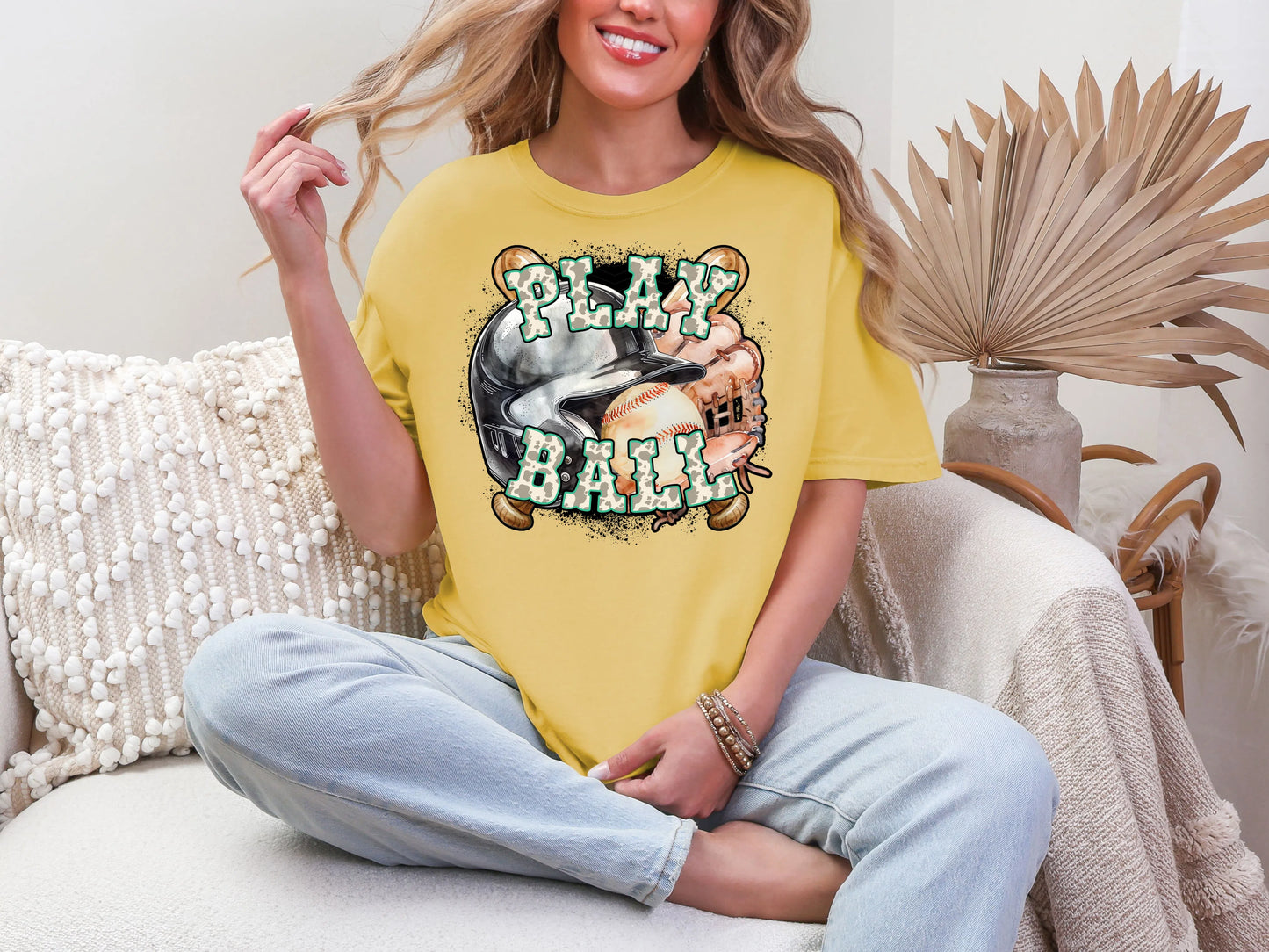 Play Ball Baseball Turquoise Cowprint DTF TRANSFER