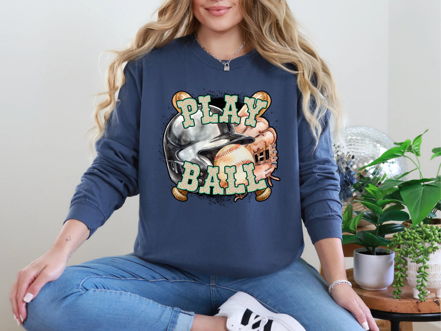 Play Ball Baseball Turquoise Leopard DTF TRANSFER
