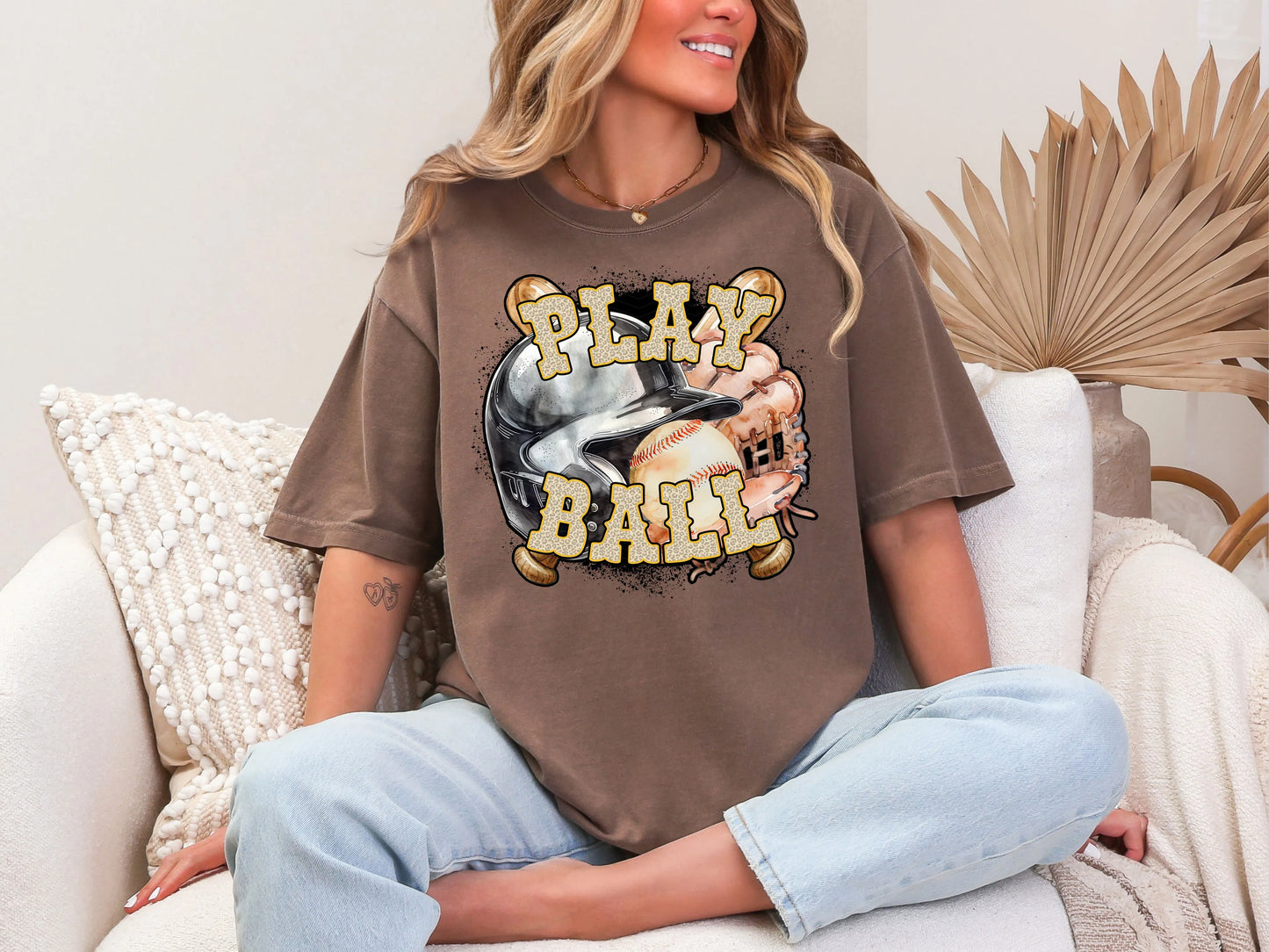 Play Ball Baseball Yellow Leopard DTF TRANSFER