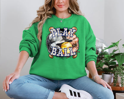 Play Ball Softball Blue Cowprint DTF TRANSFER