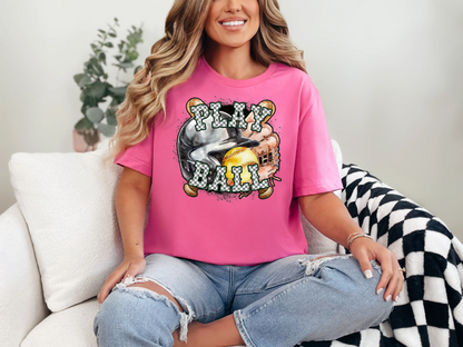 Play Ball Softball Forest Green Checker DTF TRANSFER