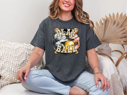 Play Ball Softball Gold Cowprint DTF TRANSFER