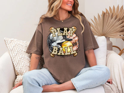 Play Ball Softball Gold Leopard DTF TRANSFER