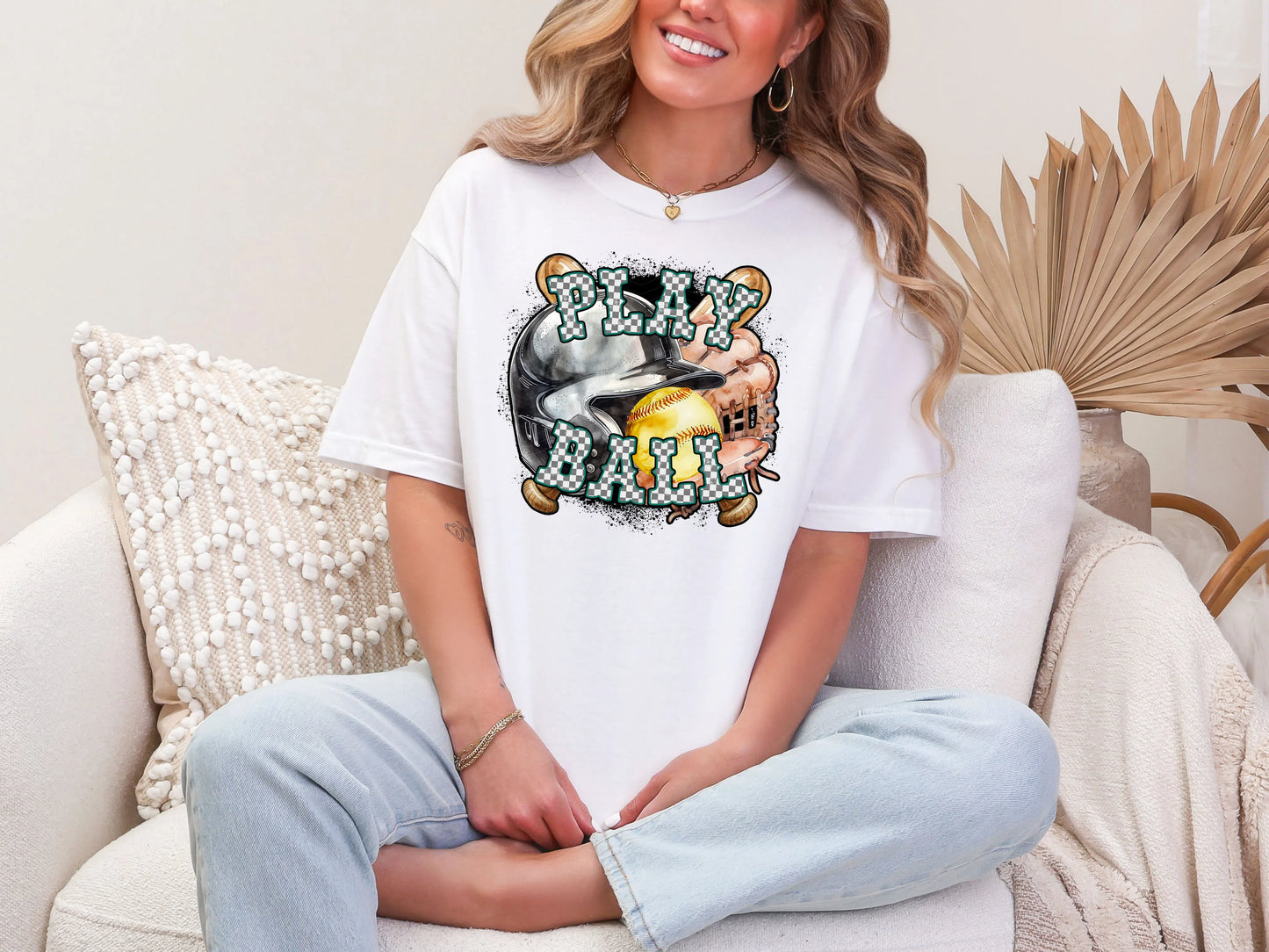 Play Ball Softball Jade Checker DTF TRANSFER