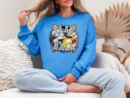 Play Ball Softball Light Blue Checker DTF TRANSFER